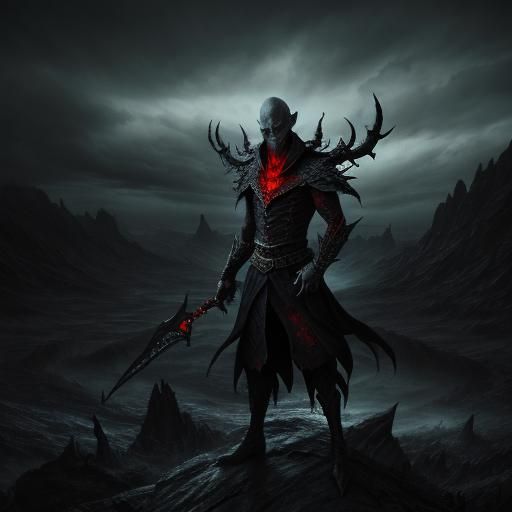 Hyperrealistic Evil Elf in Hellish Landscape