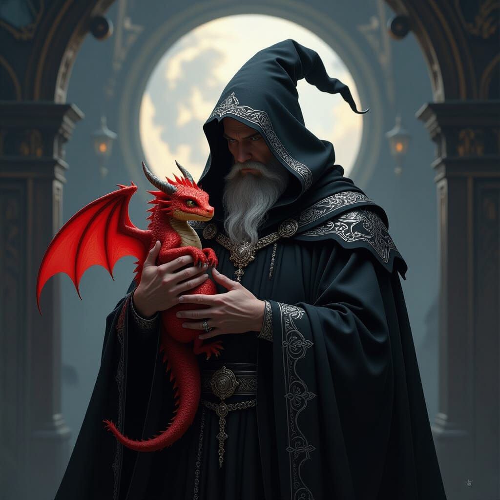 Wizard and Dragon in Dramatic Fantasy Style