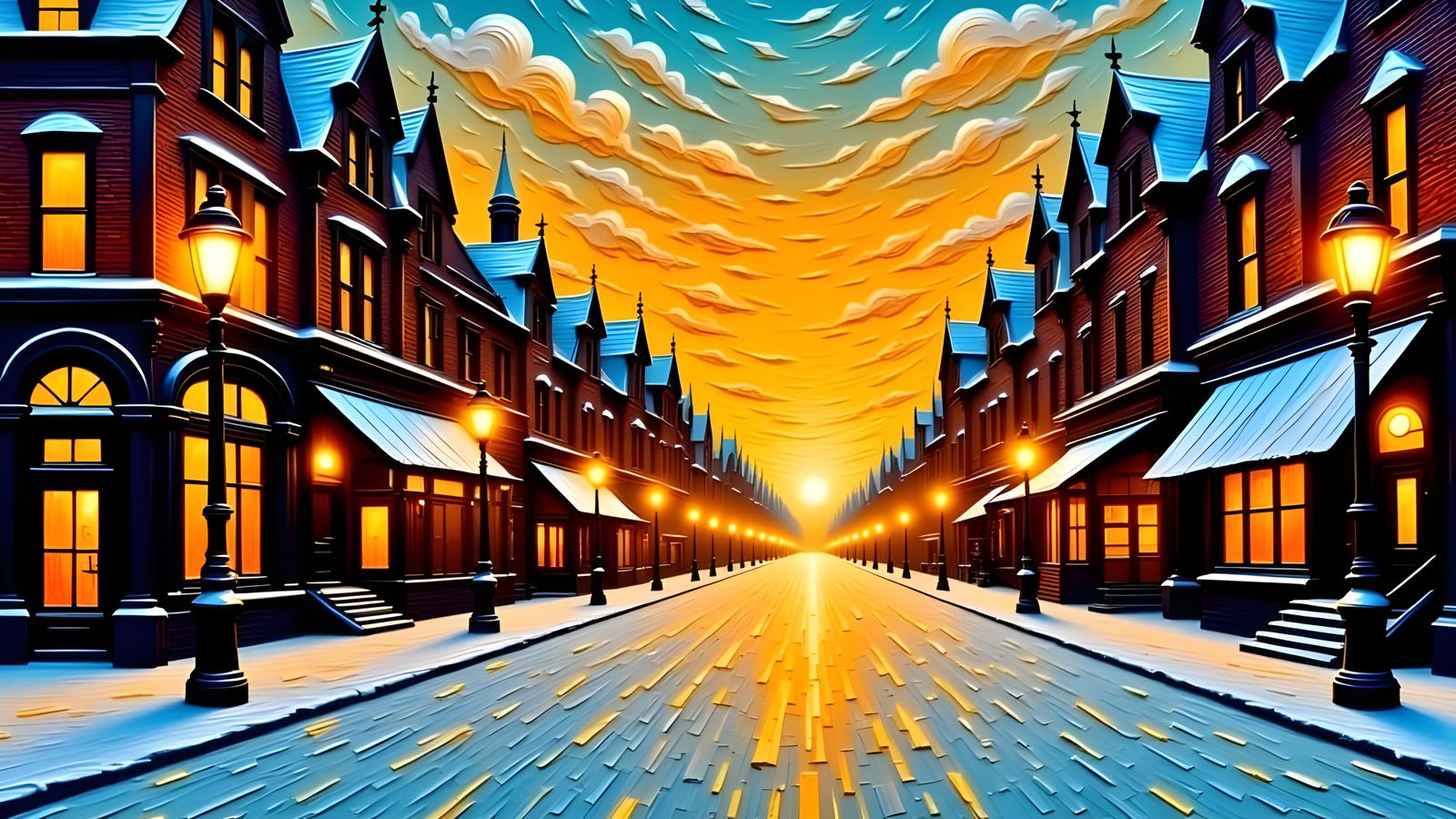 Victorian London Christmas Morning as Impasto Oil Painting