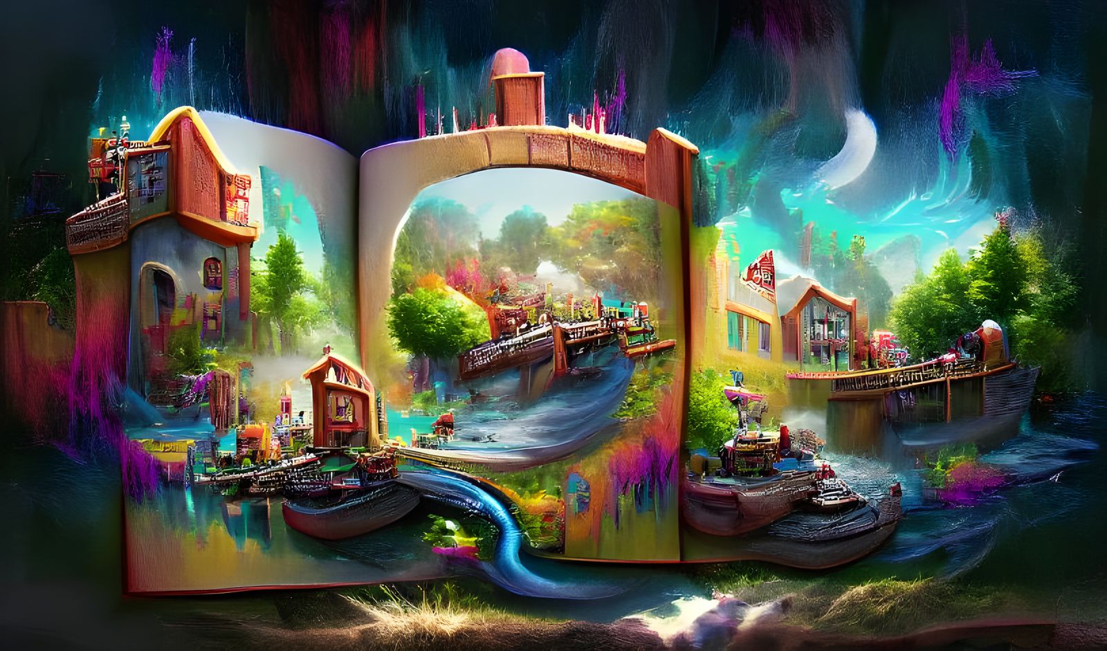 Fantasy Canal Town Storybook Illustration