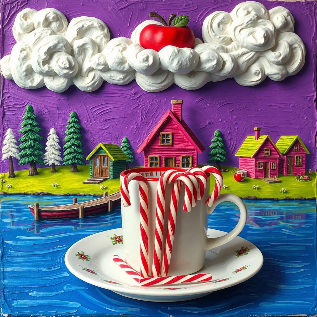 Surreal Landscape of Whimsical Houses and Trees in Vibrant C...