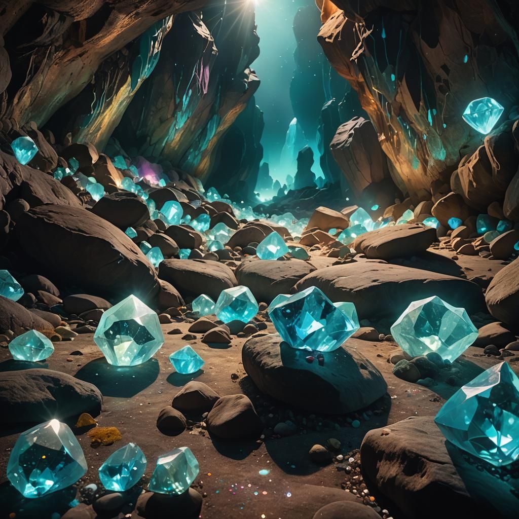 Bioluminescent Diamonds in a Glimmering Cave