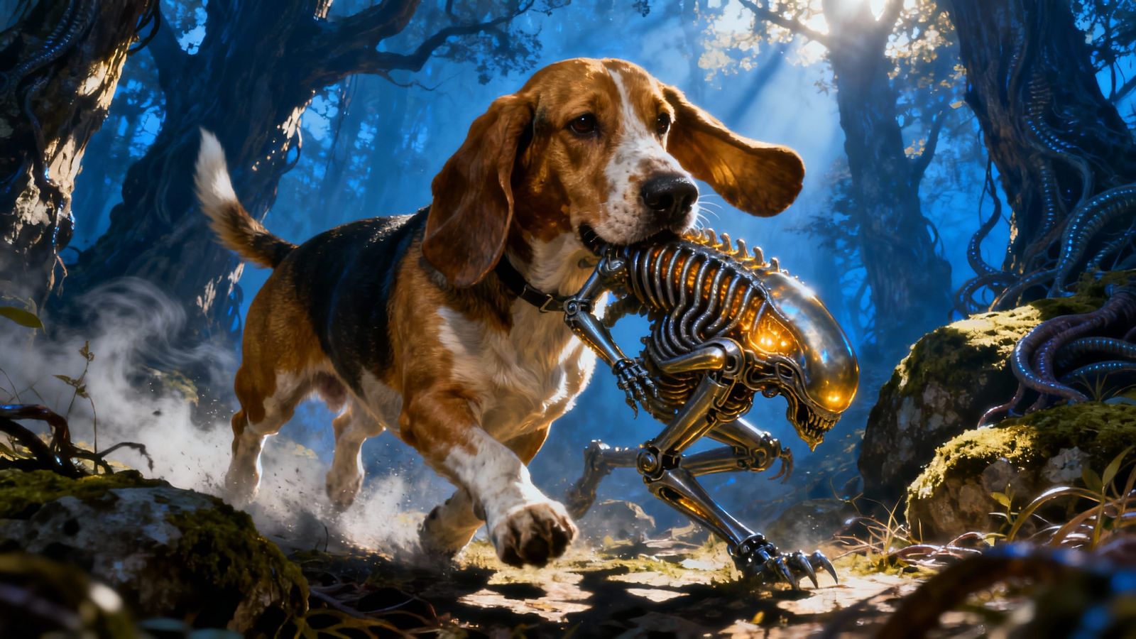 Basset Hound Retrieves Giger-Type Alien in Bogomils Forest