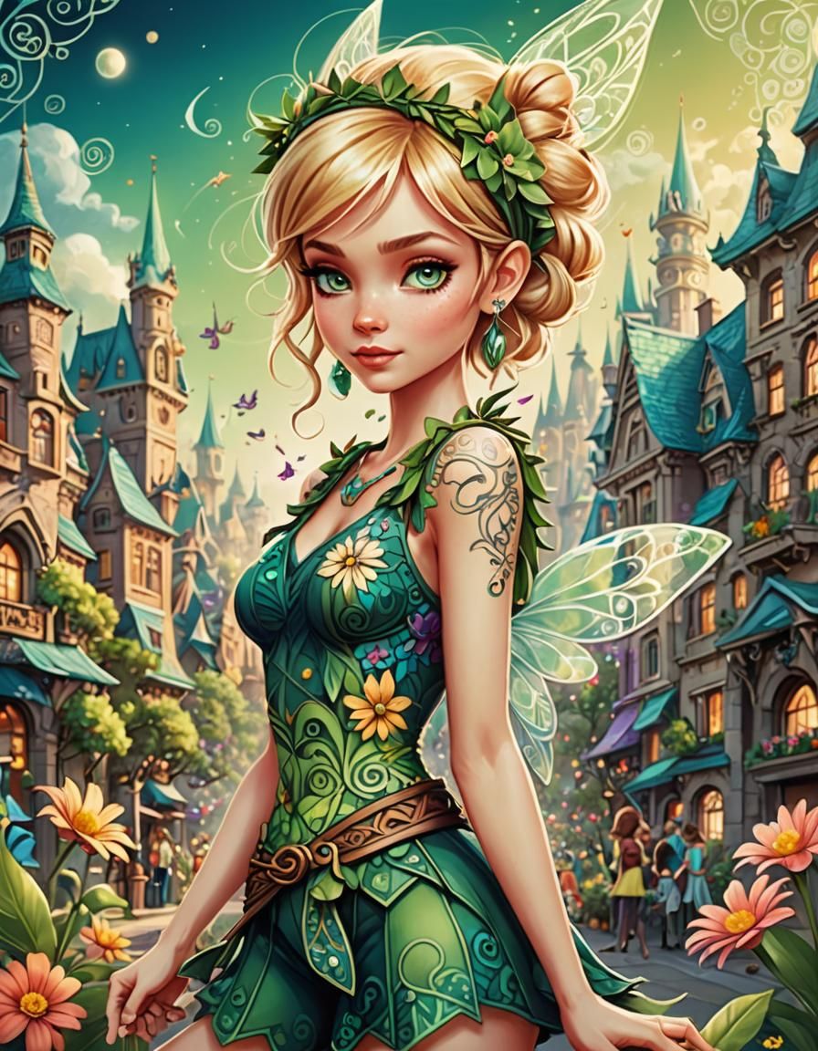 Tinkerbell in Neverland: Zentangle-Style Digital Art