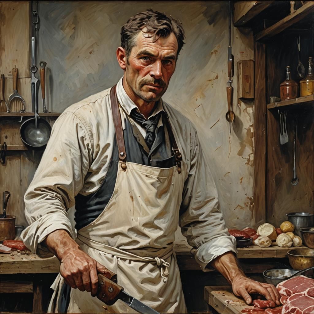 Victorian Butcher Portrait in Oil Painting Style