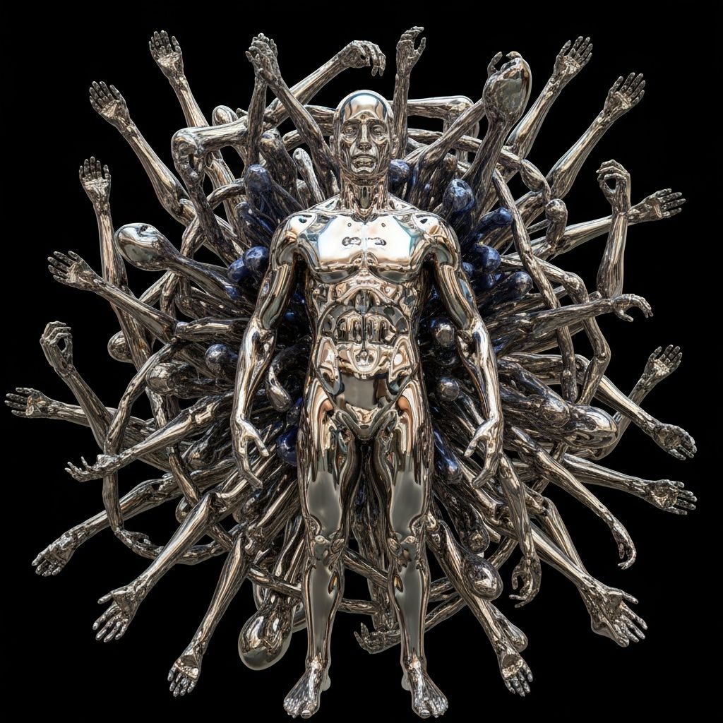 Liquid Metal Figure with Clashing Abstract Limbs