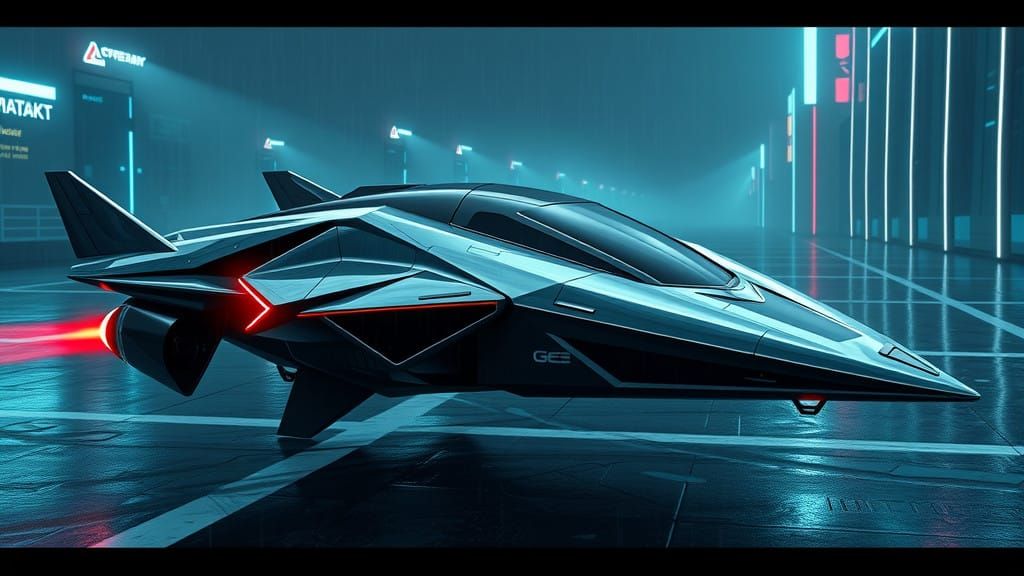 Cyberpunk Winged Starfighter in Futuristic Metropolis