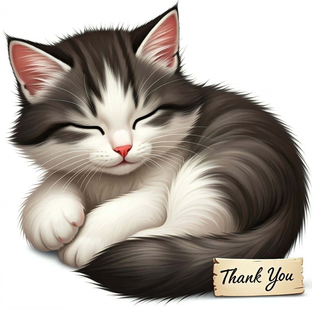 Cartoon Kitten Asleep With Thank You Sign