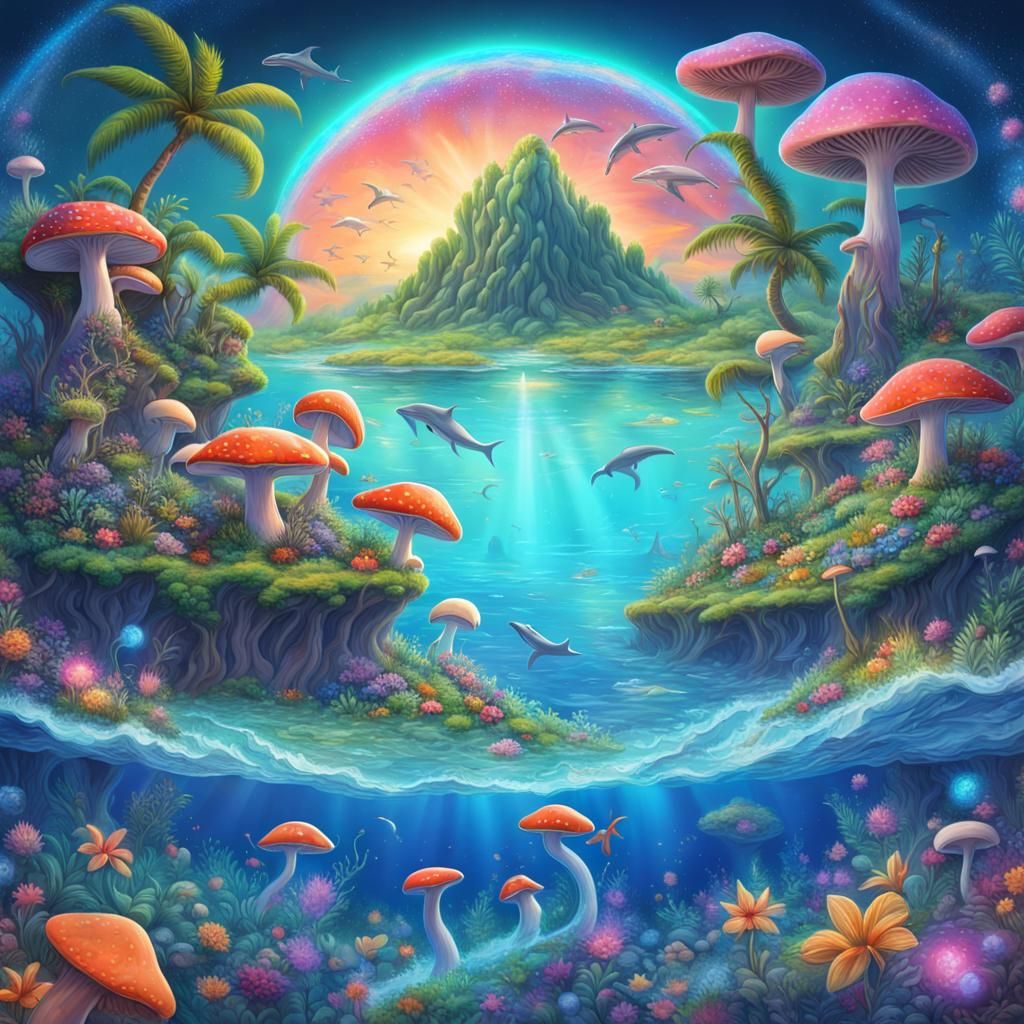 Tropical Island with Pixies and Dolphins