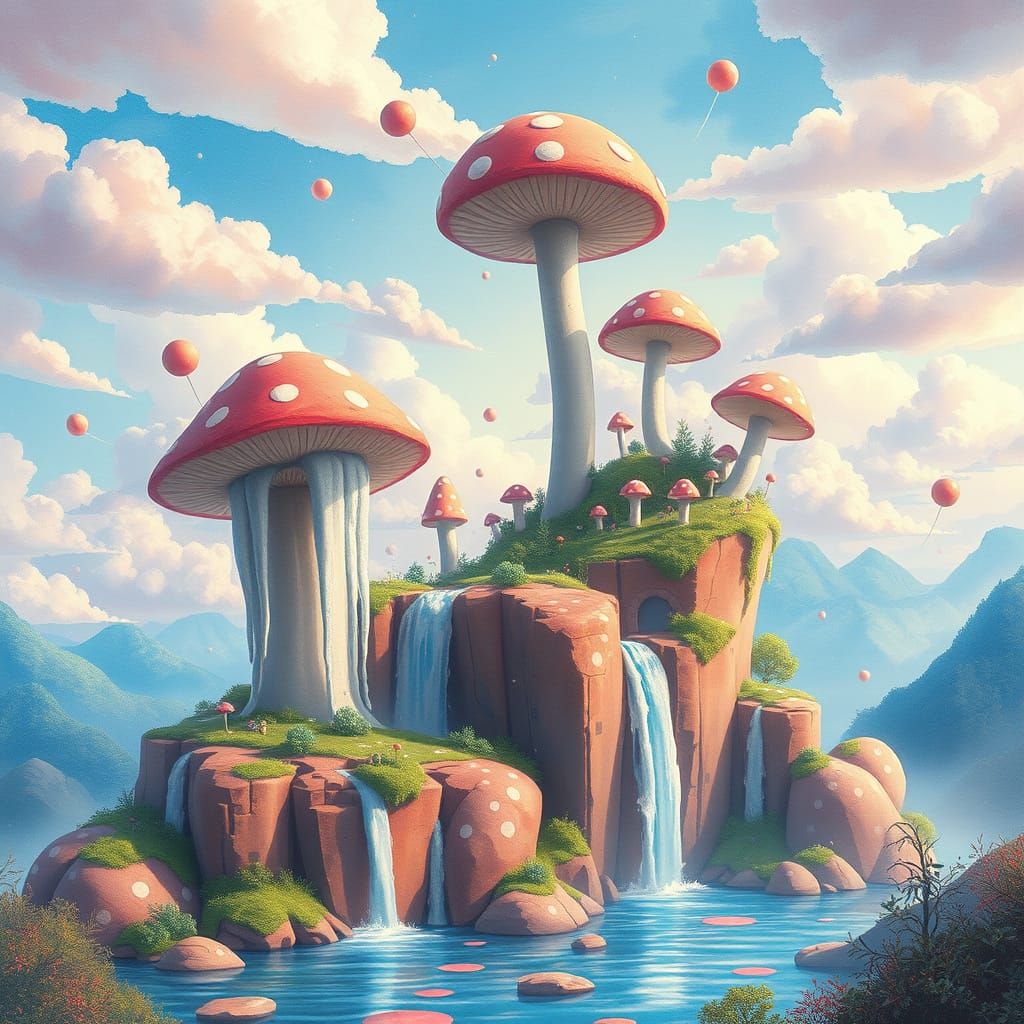 Surreal Polka Dot Dreamscape in Watercolor Style