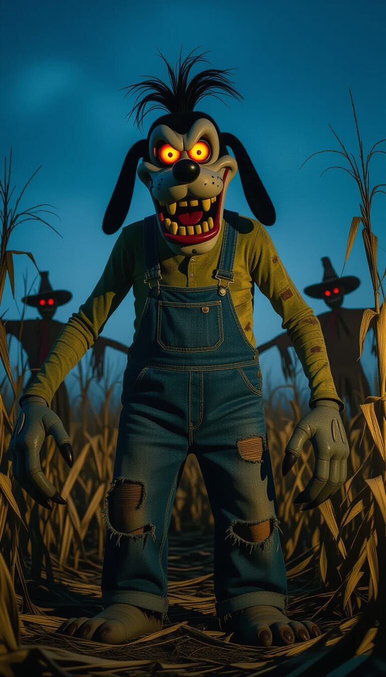 Monstrous Goofy in a Cornfield, Cinematic Horror Style
