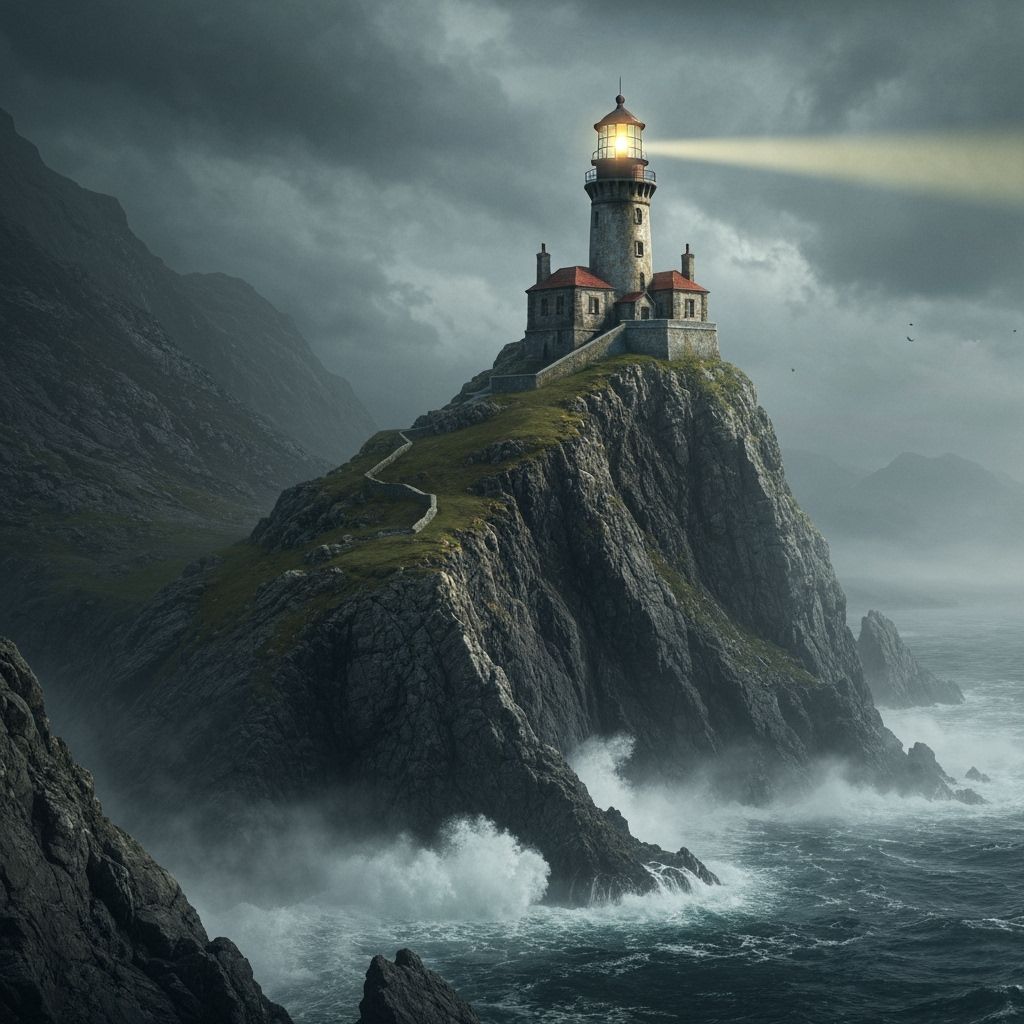 An ancient lighthouse, weathered by time and sea.