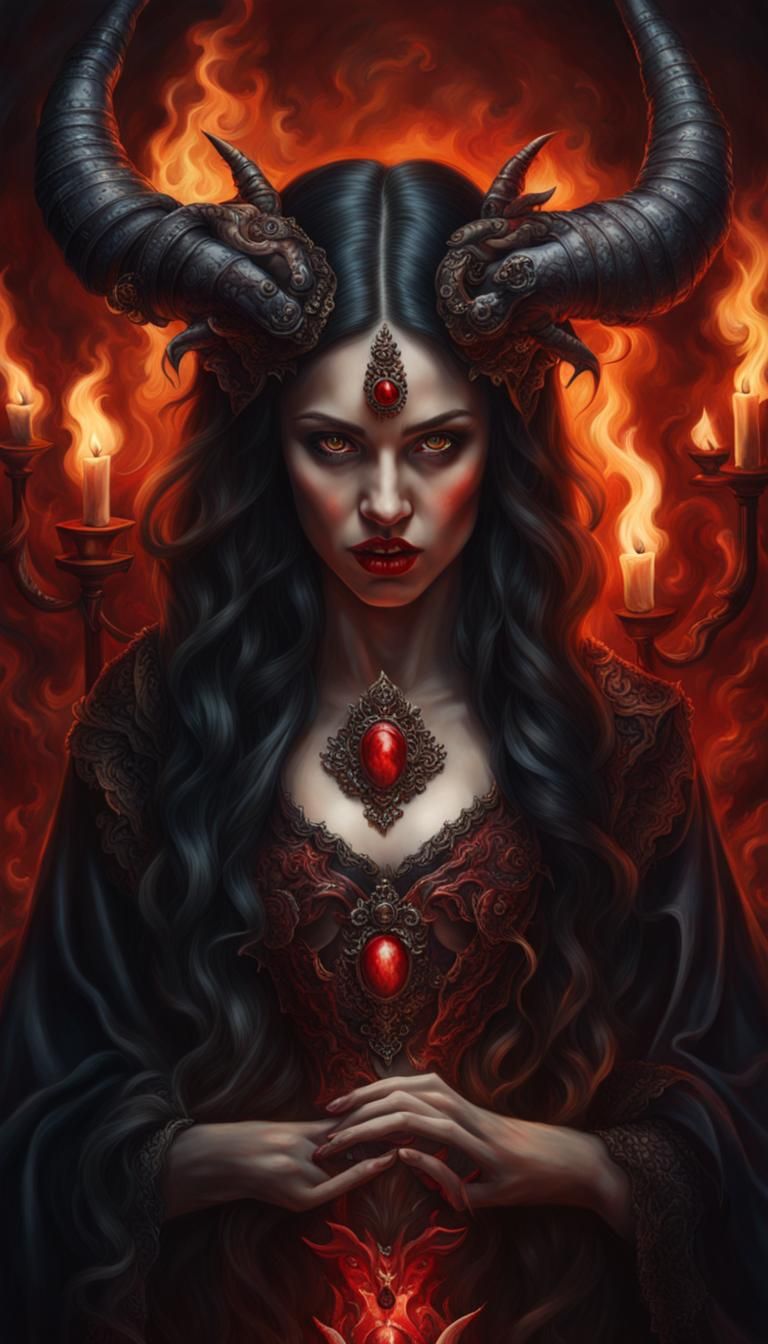 Demon Woman Capturing Souls in Hell: Hyperrealistic Portrait