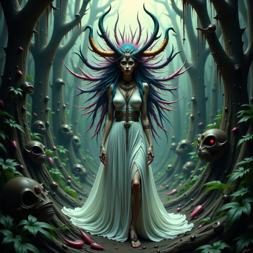 Mysterious Woman in Jungle, Eerie Digital Art