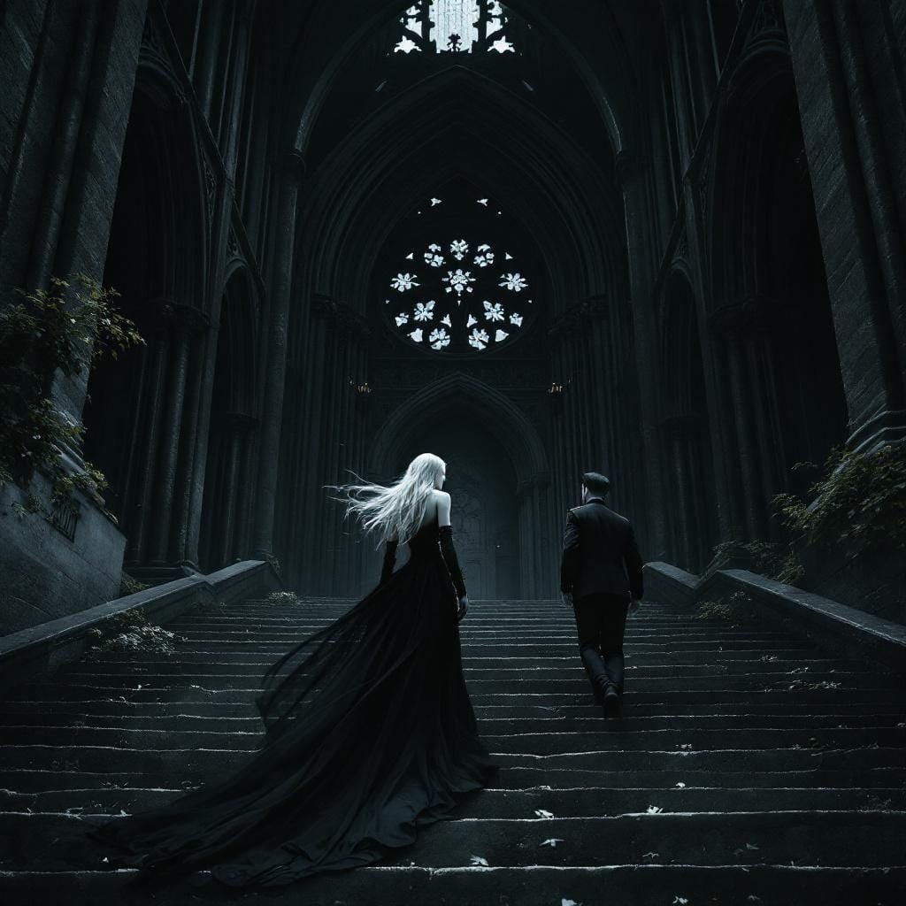 Gothic Bride and Spectral Fiancé at Cathedral