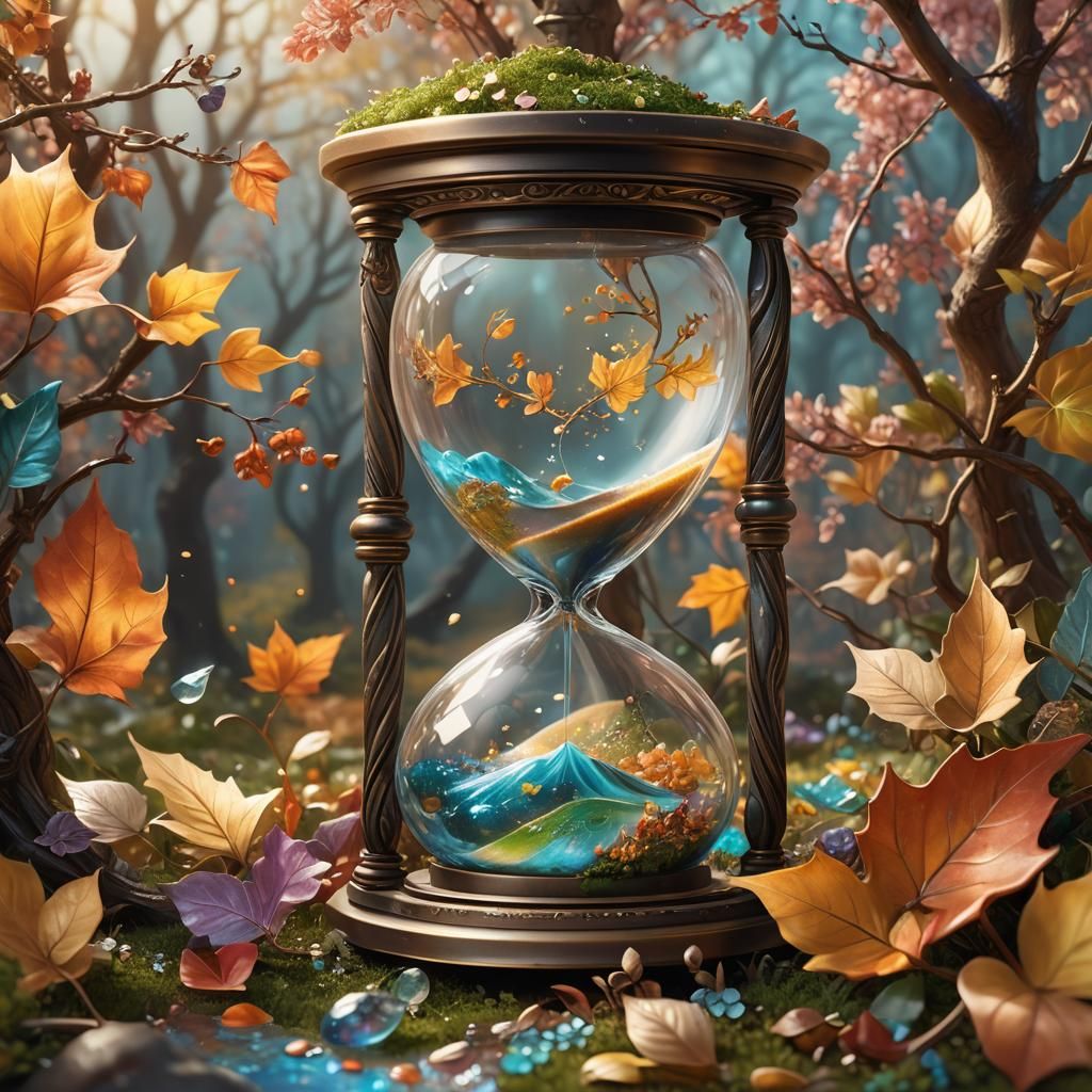 Hourglass of Seasons in Hyper-Realistic Fantasy Art