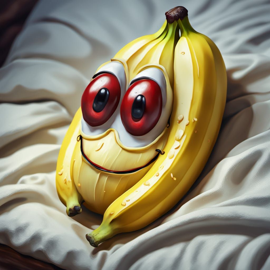Melancholy Banana Character in Hyper-Realistic Oil Painting ...