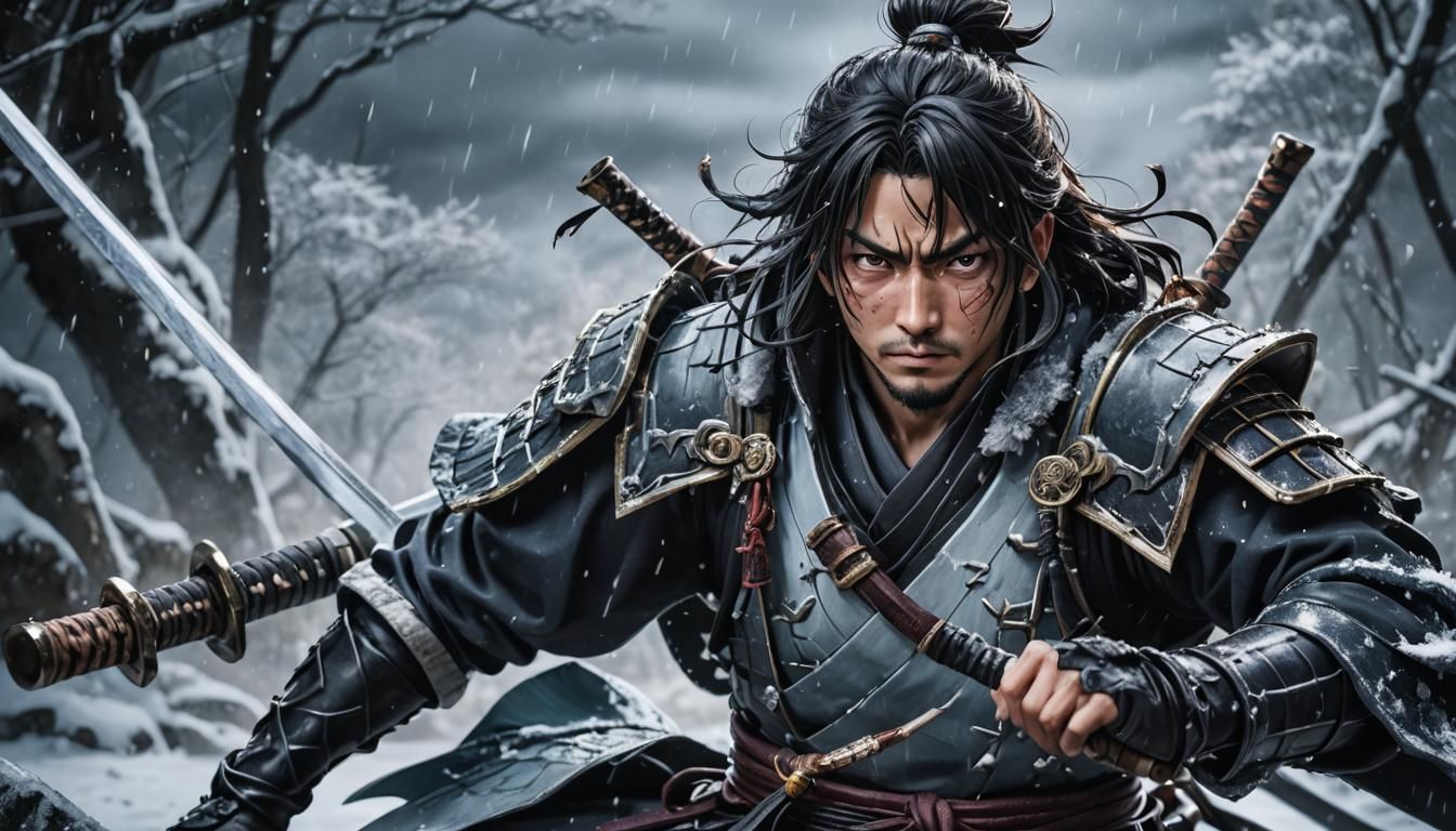 Hyperrealistic Samurai Ice Demon Slayer in HDR