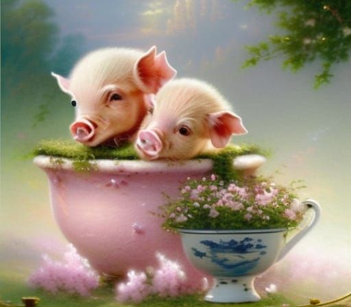 two cute little piglets in a tea-cup