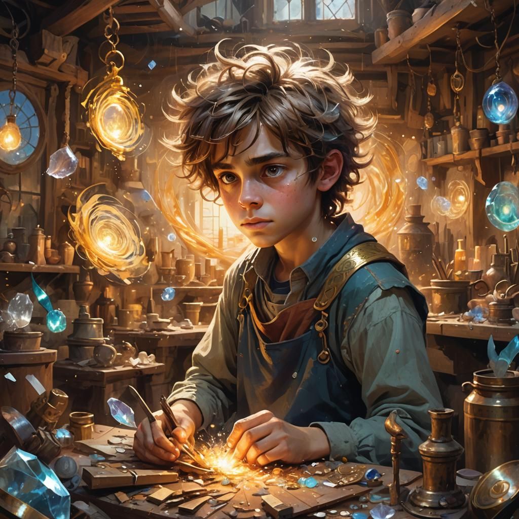 Magical Boy in Mystical Workshop: Fantasy Illustration