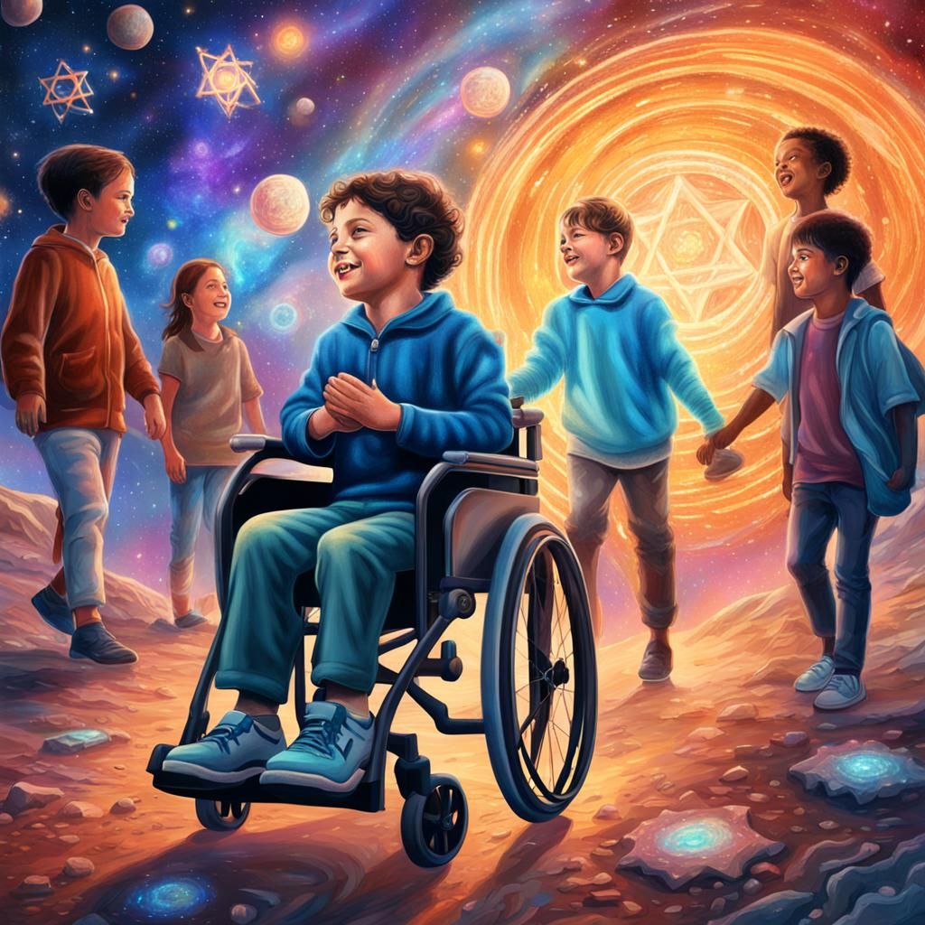Boy's Triumphant Walk: A Cosmic Illustration