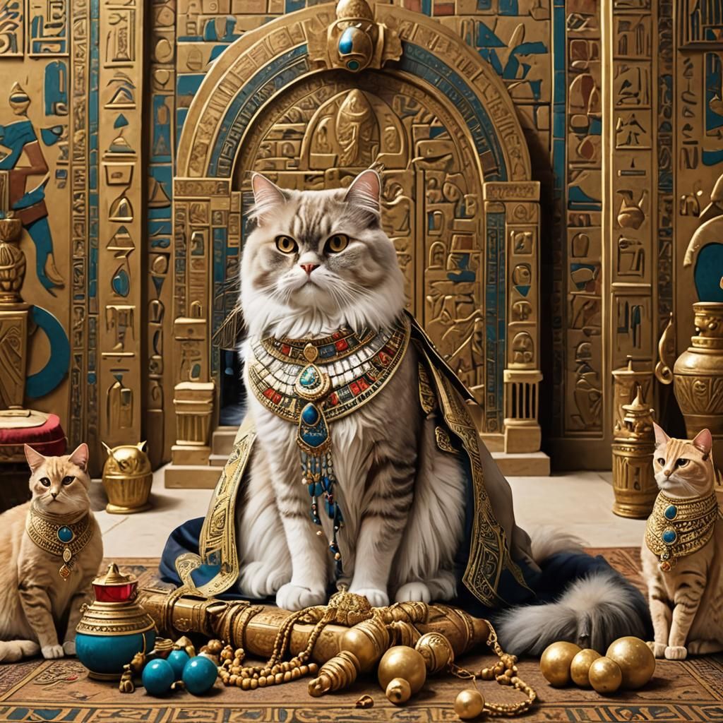 Egyptian Cat Pharaoh on Royal Throne