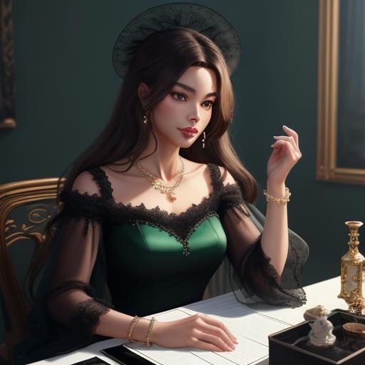 Elegant Lady in 1940s Style, 3D Anime Art