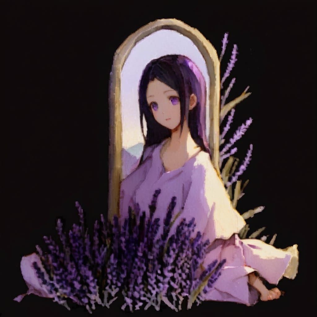 Woman in Lavender Aquarela Painting with Rough Brushstrokes