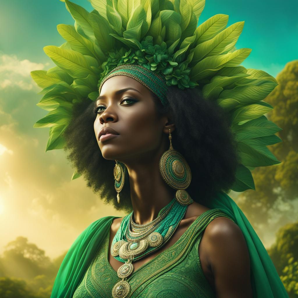 African American Gaia Goddess in Maximalist Digital Painting