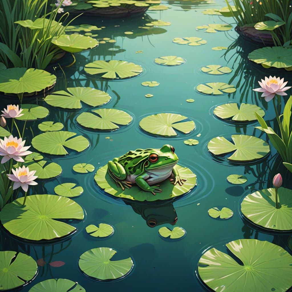 Anime Frog Paradise on Lilypad at Peace