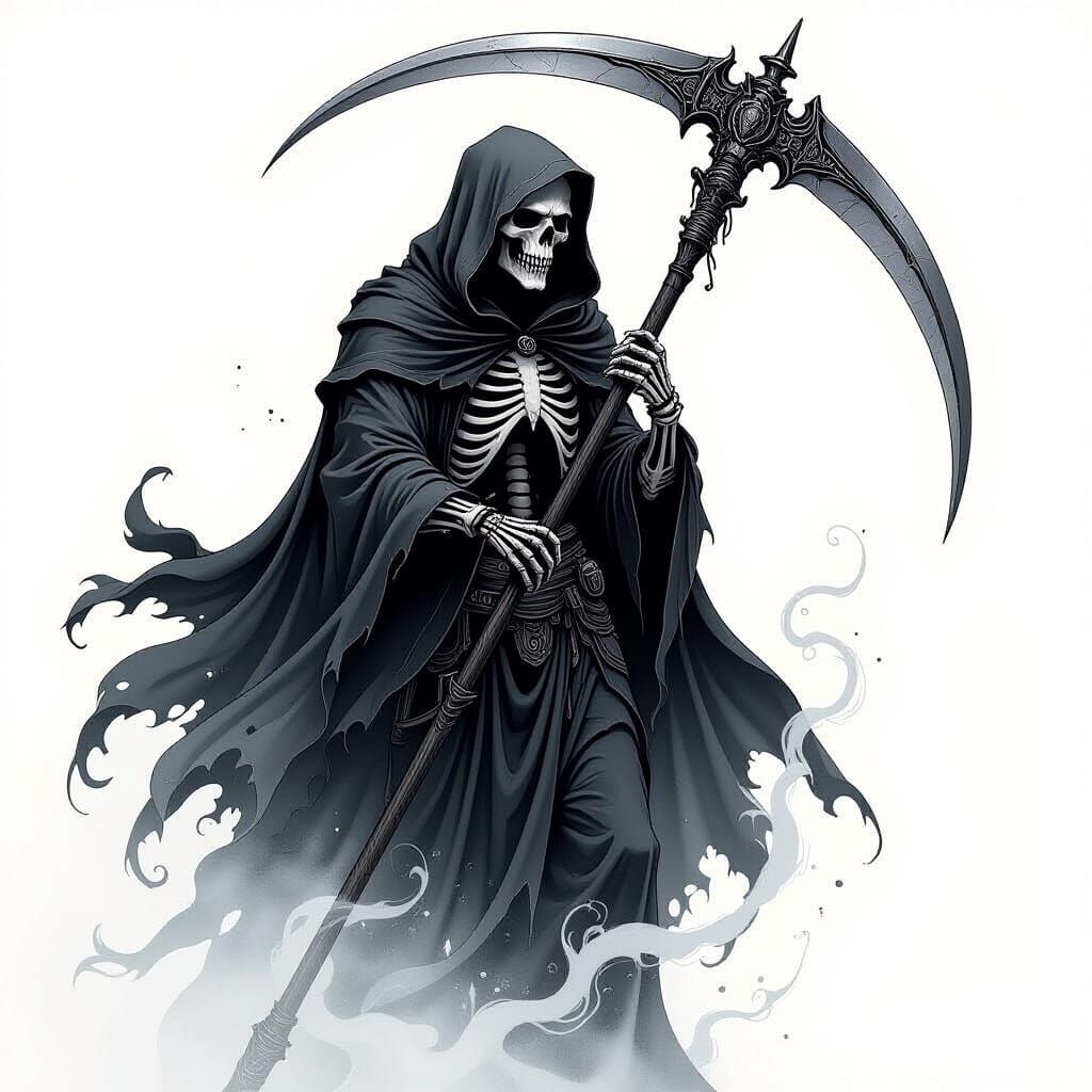 Grim Reaper Tattoo Design with Ethereal Mist