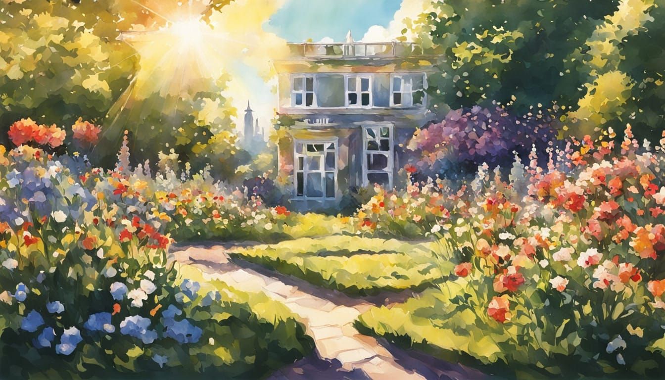 Surreal Summer Garden Scene in Vibrant Colors