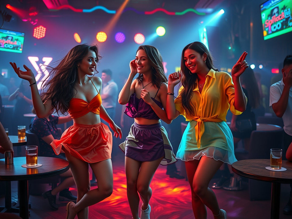 Women Dancing in Neon Rave, Ultra-Realistic Style