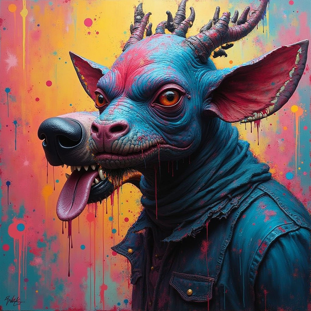 Surreal Street Art Creature in Polychromatic Dreamscape