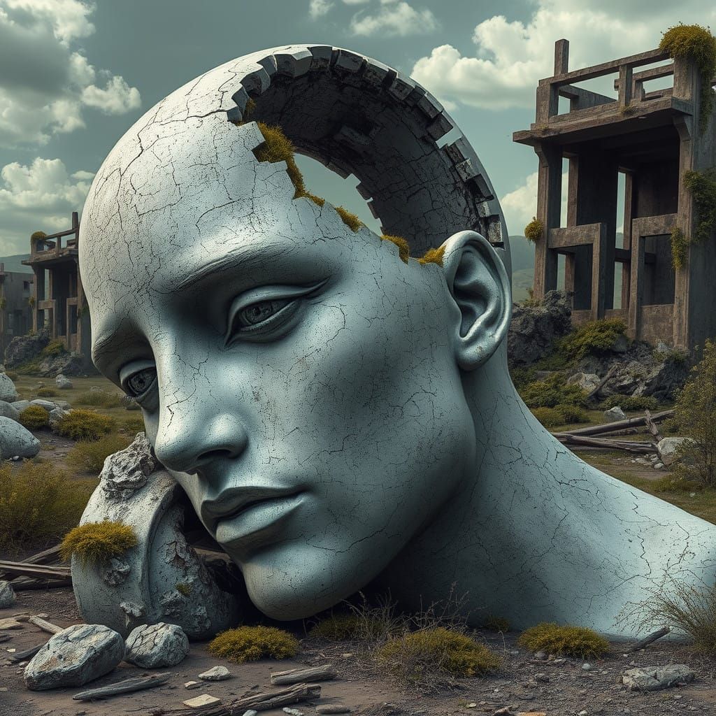 Surrealist Post-Apocalyptic Masterpiece with Damaged Concret...