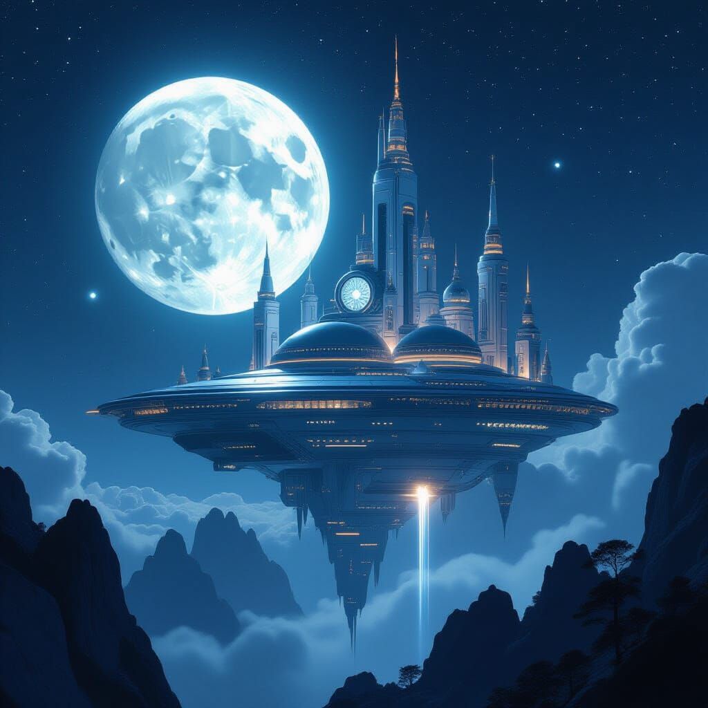Quantum Moon Citadel Floating in Space