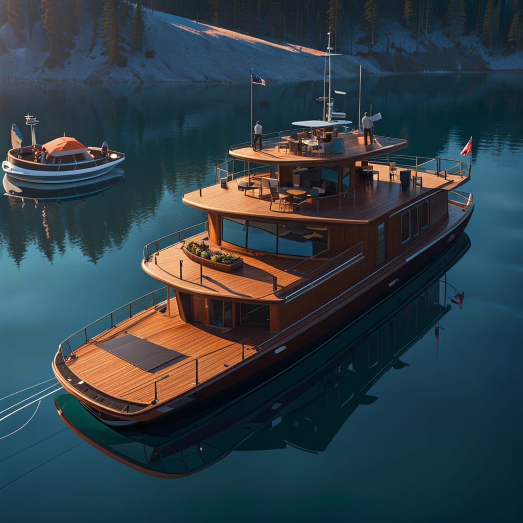 Solar Motorboat on Dock: Digital Illustration in 8K