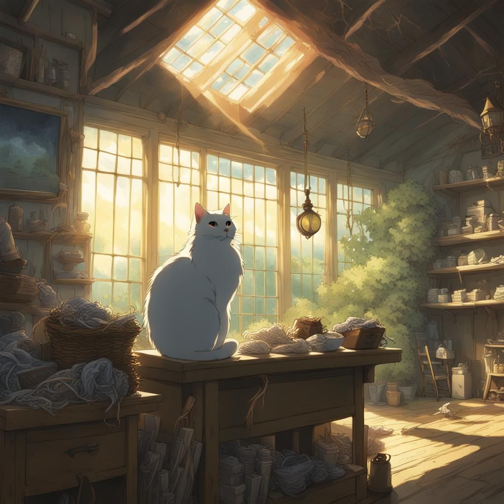 Witch Cat in Fish Stomach: Ghibli-Style Anime