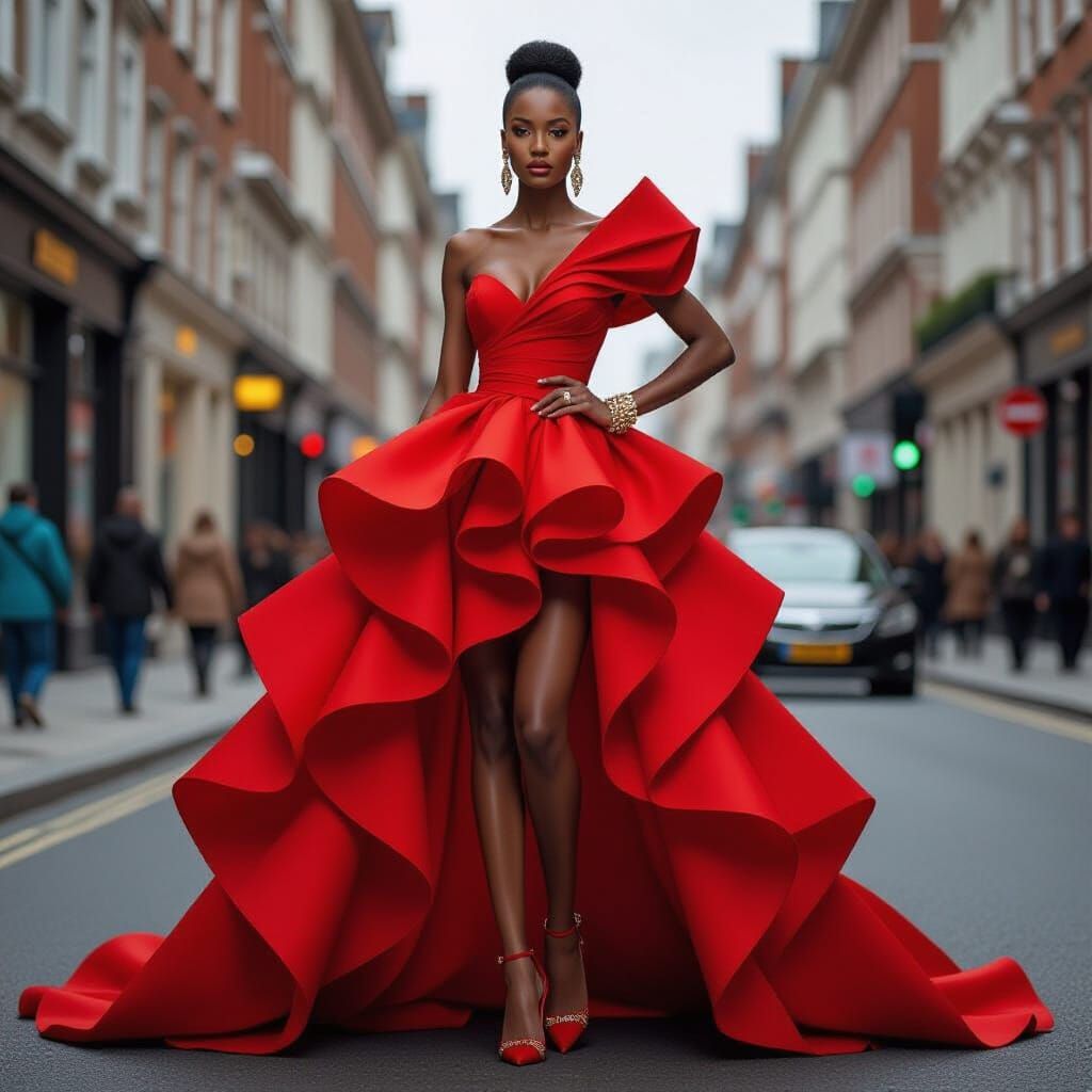 African Lady in Haute Couture Gown, Editorial Style