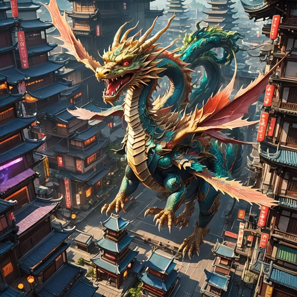 Cyberpunk Dragon in Anime Style