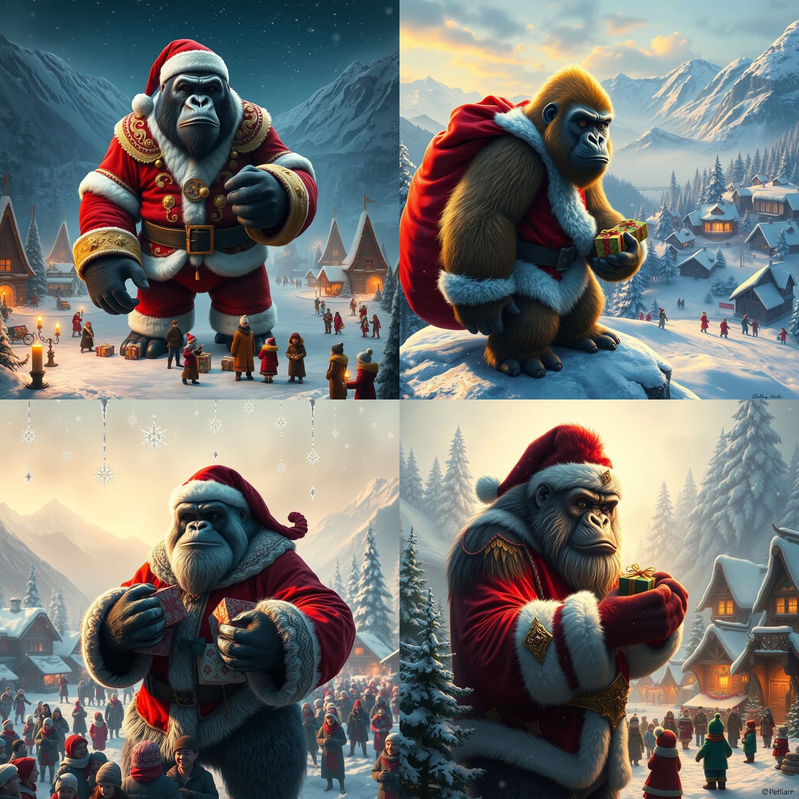 Gorilla Santa Delivering Gifts: Detailed Matte Painting