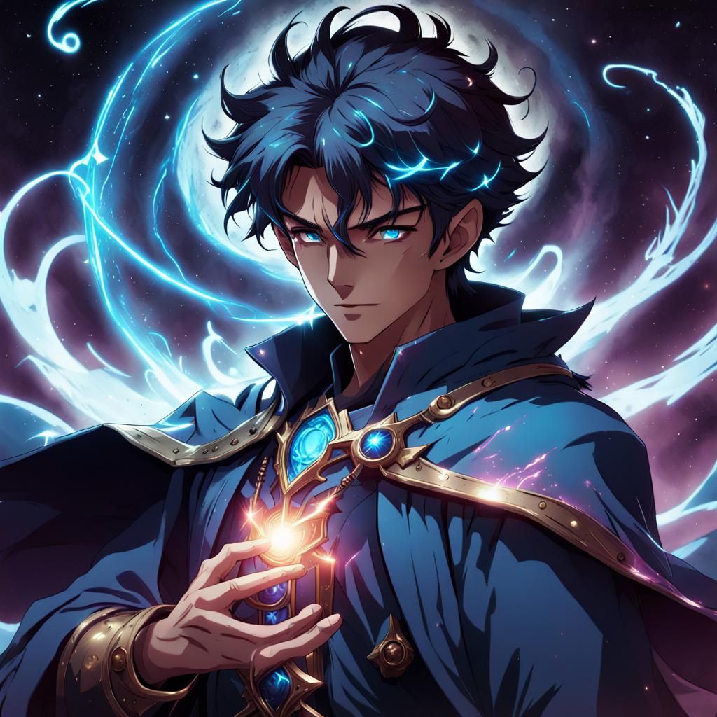 Ethereal Cosmic Sorcerer in Cel-Shaded Anime Style
