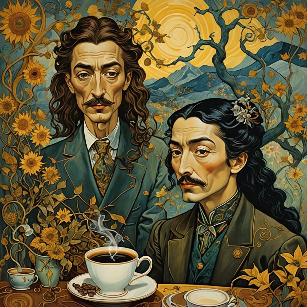 Surreal Coffee in Art Nouveau Style