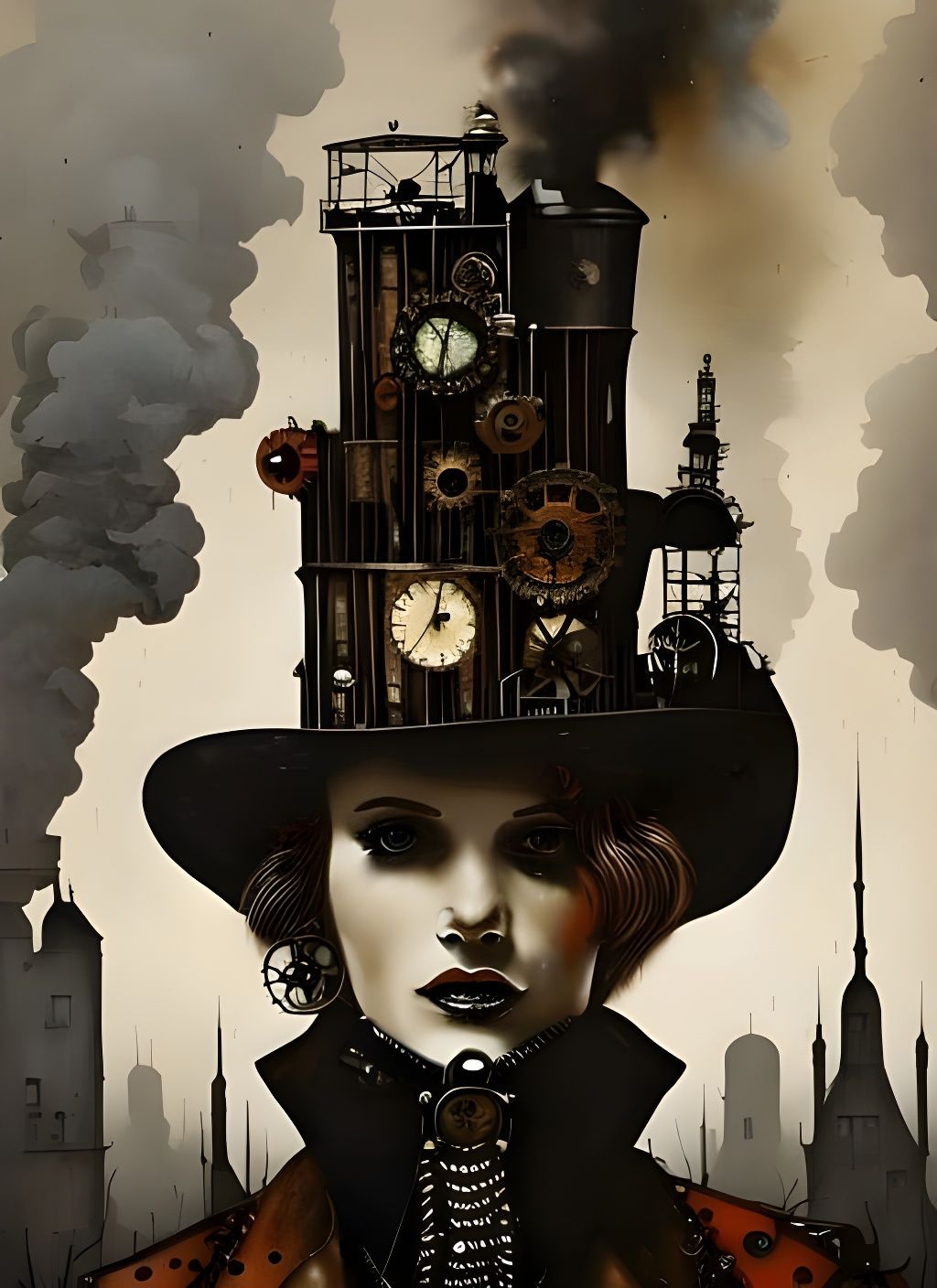 Steampunk Gears and Clocks in Oil Painting Style