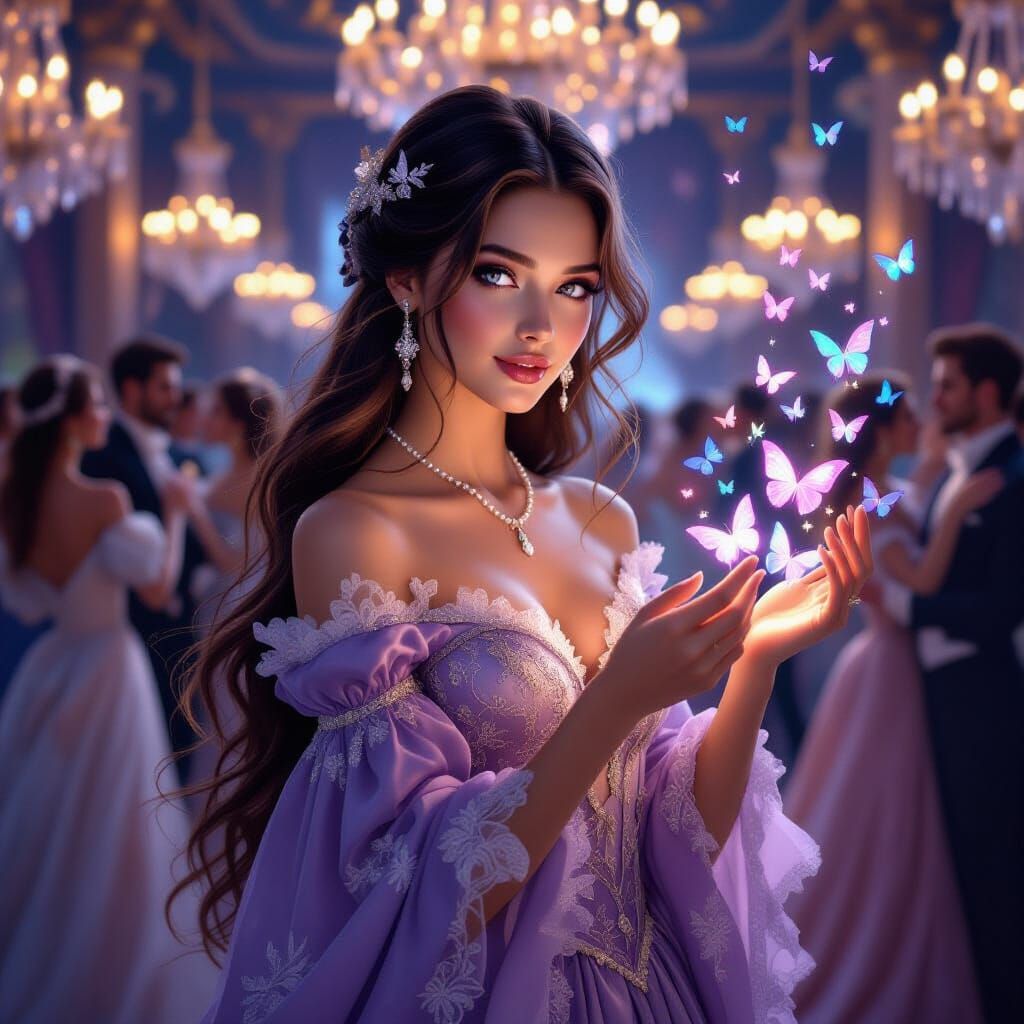 Amethyst-Haired Woman at Grand Ball, Folk Art Nouveau