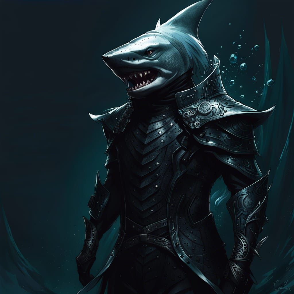 Ominous Shark Necromancer in Dark Dungeon Setting