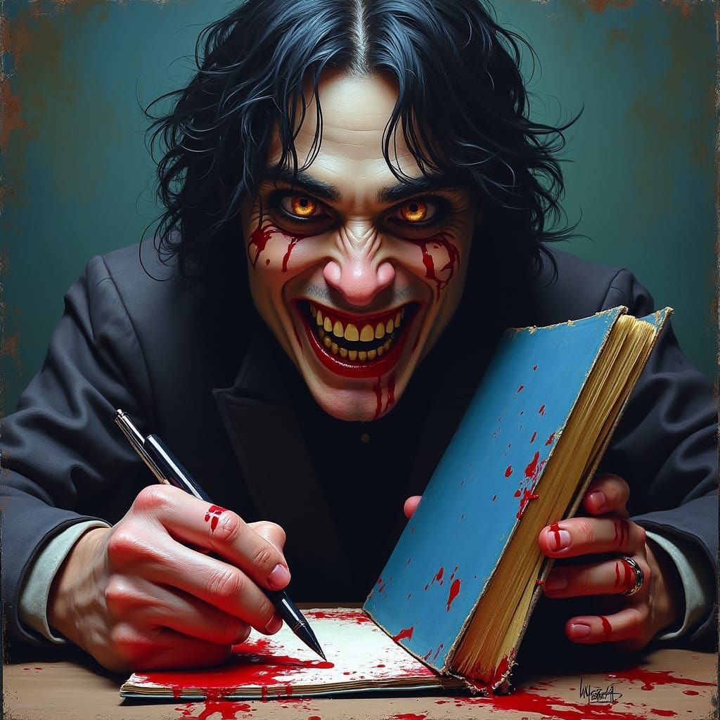 Sinister Figure with Notebook in Dark Surrealist Style