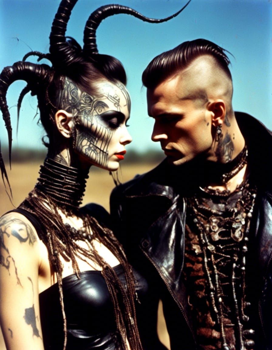 Cybergoth Lovers with Body Modifications in Cyberpunk Style