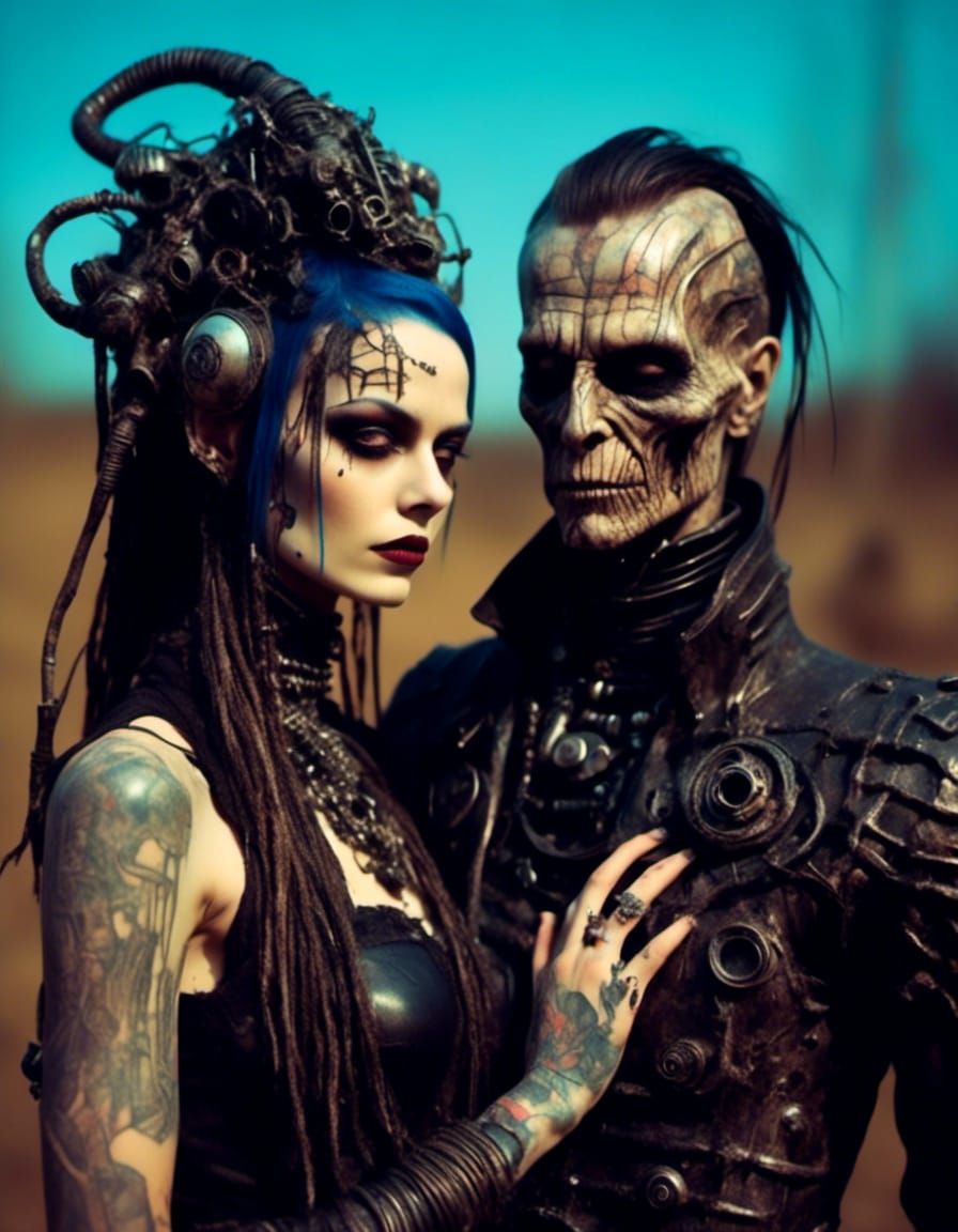 Cybergoth Couple with Body Modifications in Cyberpunk Style