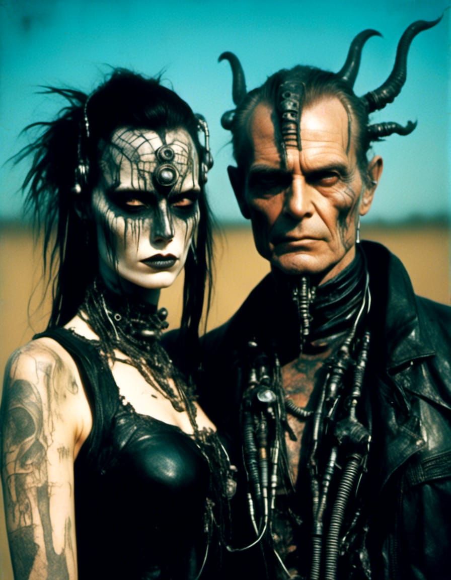 Cybergoth Couple with Body Modifications in Macabre Style